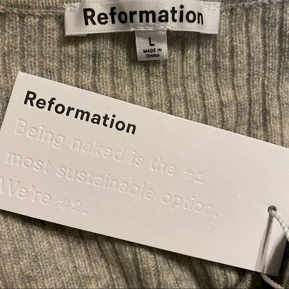 Reformation Remus Cashmere Light Grey Wrap Crop Ribbed Sweater Size Large NWT - Picture 13 of 15